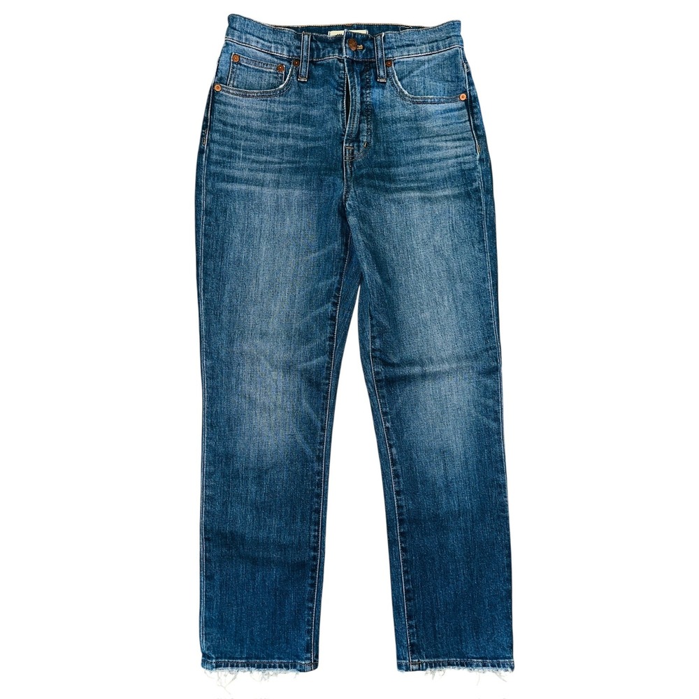 Madewell High Rise Slim Boyjean Frayed Hem Medium Wash Denim Jeans 26 School
